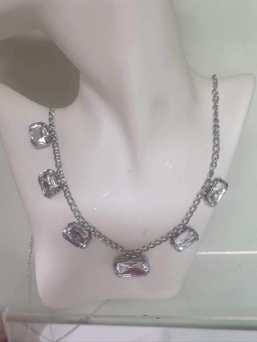 True Vintage Silver Crystal Drop Statement Necklace Opera Length